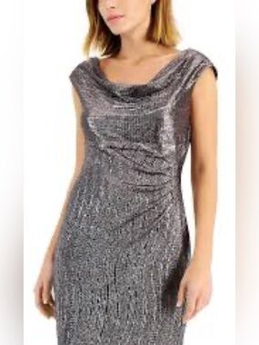 Ralph Lauren Silver Metallic Draped Midi Dress